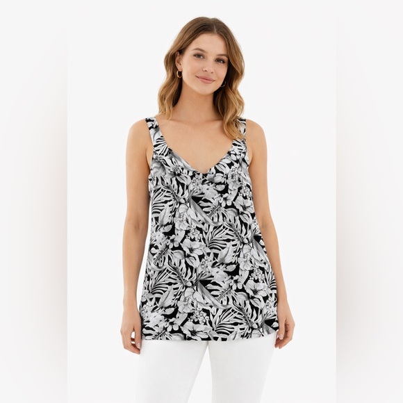 White House Black Market Tops - White House Black Market Black & White Floral Tank Top | Tropical Print | Size L